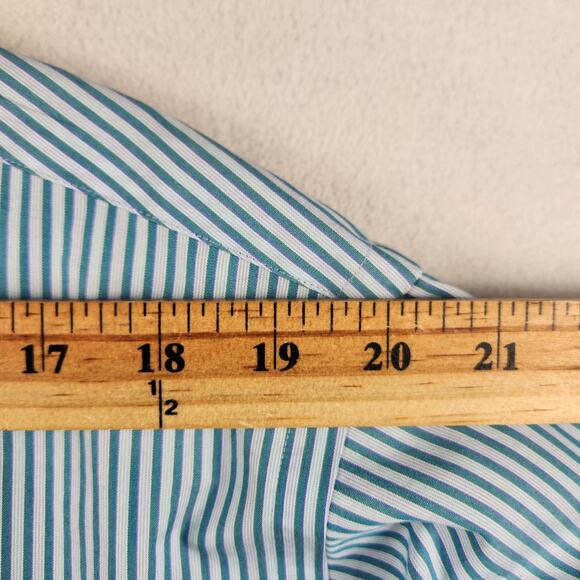 Kirkland Signature Men 18-35 Button Down Shirt Blue White Striped Long Sleeve - Picture 13 of 16